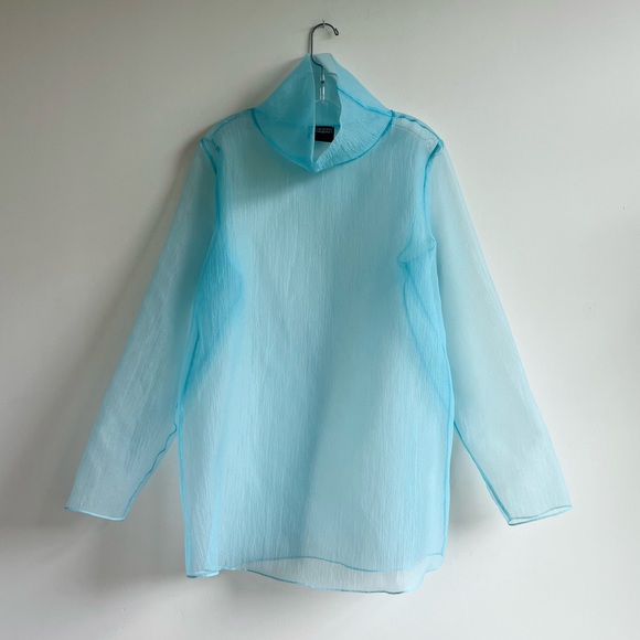 Cynthia Rowley Tops - Cynthia Rowley one of a kind light blue sheer long sleeve organza mock neck top